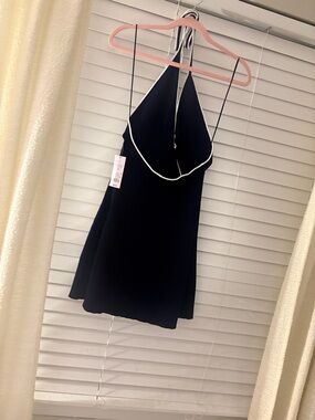 Target Black Backless Halter Mini Dress with White Trim